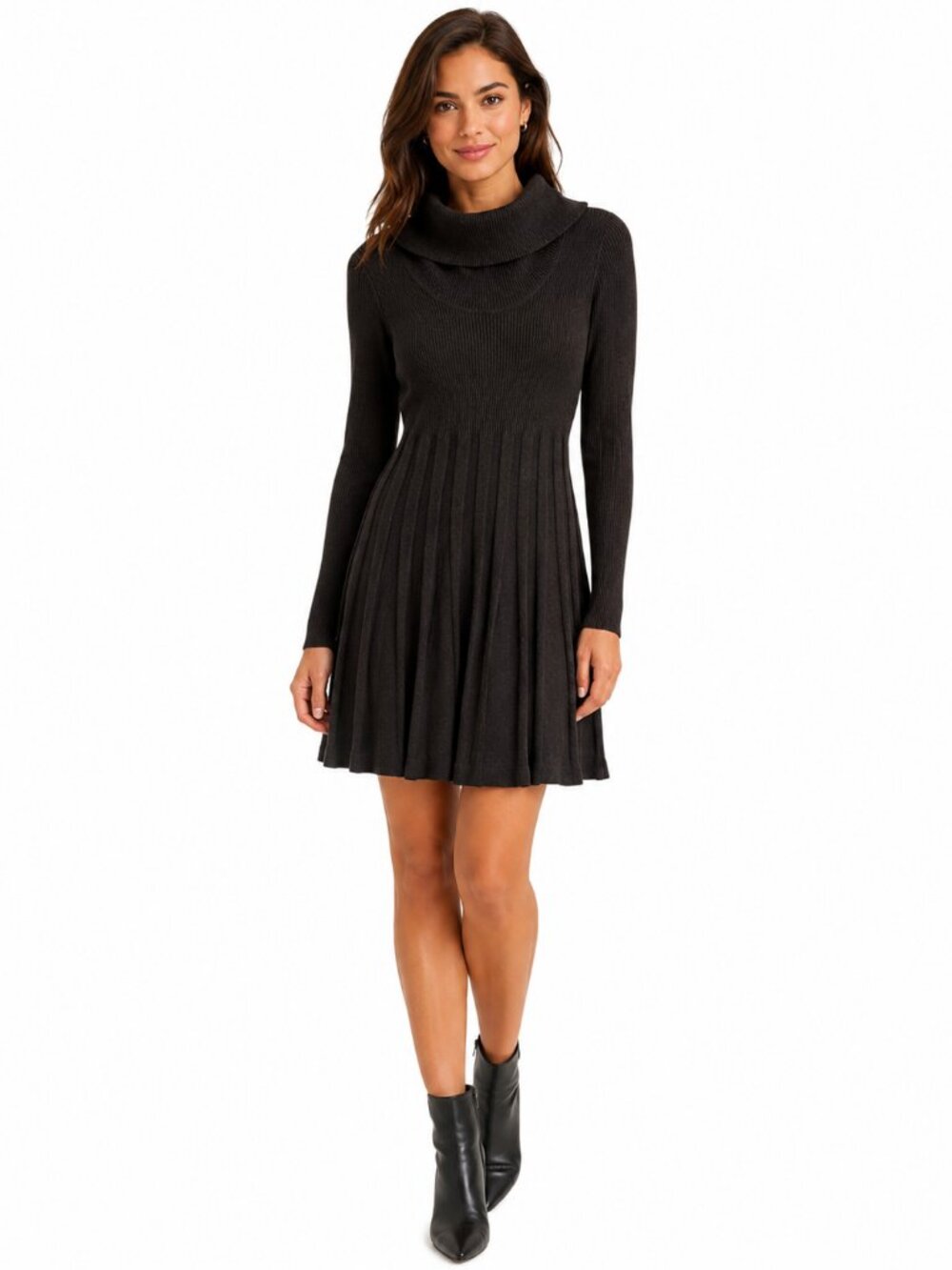 Calvin Klein Charcoal Gray Ribbed Cowl Neck Fit & Flare Sweater Dress - Size Med